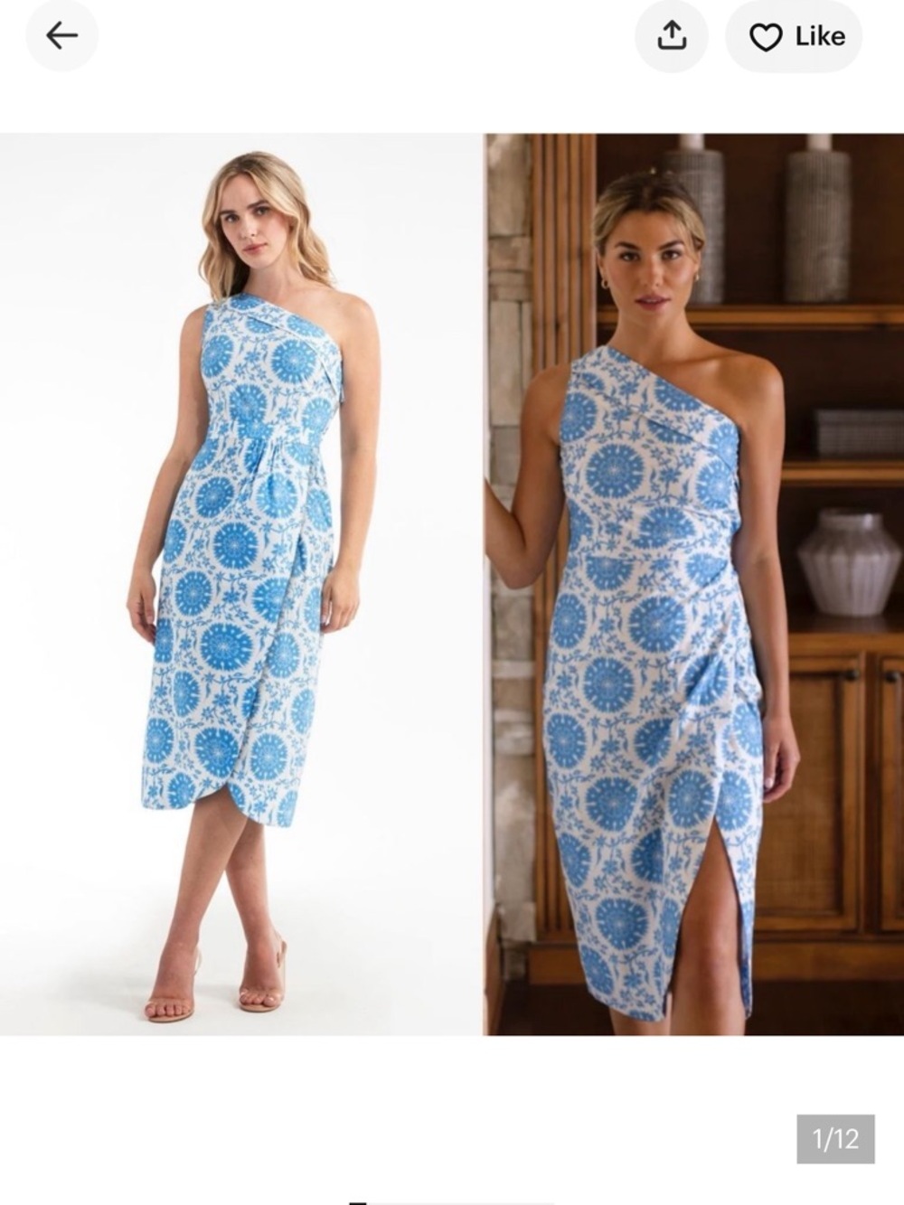 Hermoza White One-Shoulder Dress with Blue Floral Pattern